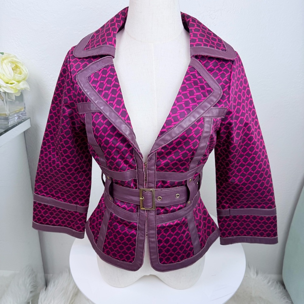 Arden B Fitted Belted Blazer in Magenta and Purple